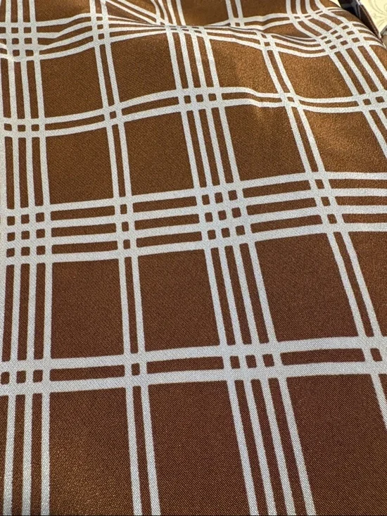 Tibi 100% Silk Midi Wrap Skirt Brown Light Blue Plaid Windowpane Size M - Picture 5 of 6